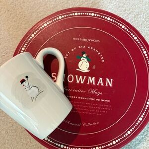 Williams Sonoma Snowman Mug with Red and White Design- 6 total